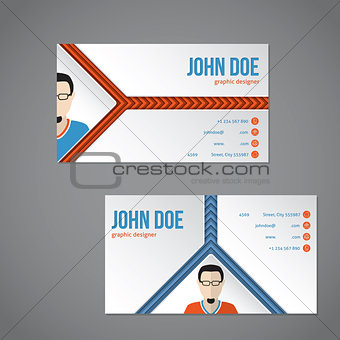 Blue orange color business card with arrow stripes