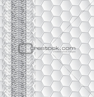 Abstract brochure with tire tracks and hexagon pattern