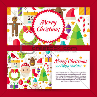 Merry Christmas Flat Style Vector Template Banners Set