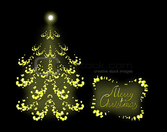 Postcard with golden Christmas tree. EPS10 vector illustration