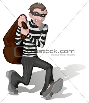 Robber in mask carries bag