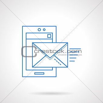 Flat blue line mobile mail vector icon