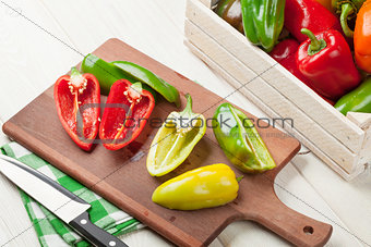 Fresh colorful bell peppers cooking