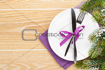 Christmas table setting with fir tree