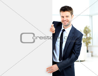 Businessman demonstrates the project
