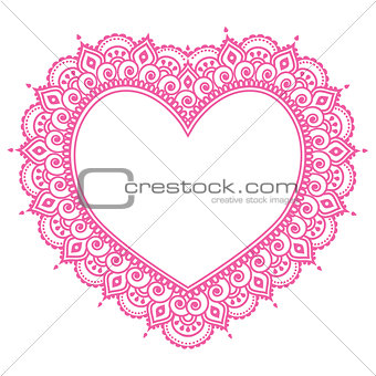 Heart Mehndi pink design, Indian Henna tattoo pattern - love concept