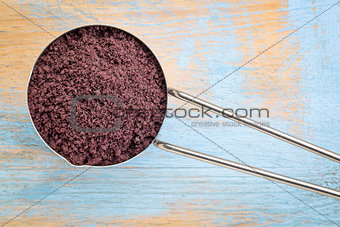 acai berry powder on metal scoop