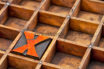 letterpress wood type  letter X 