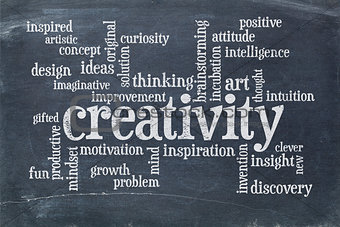 creativity word cloud on blackboard