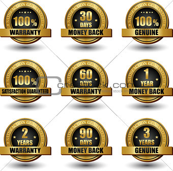 Vector set of 100 percent satisfaction guaranteed golden labels