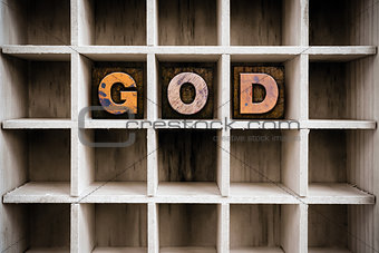 God Concept Wooden Letterpress Type in Draw