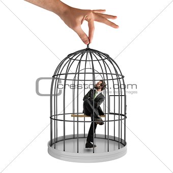 Caged  businessman