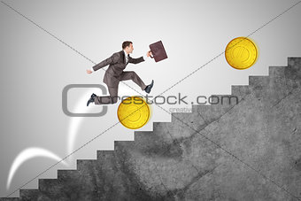 Businessman running up stairs, side view