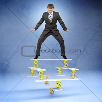 Businessman standing on balance with dollar sign