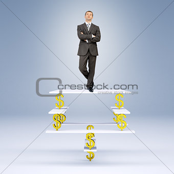 Man standing on balance with dollar sign