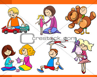 kids with toys cartoon set