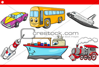 cartoon vehicle caracters set