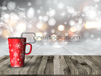 3D snowy scene with Christmas mug