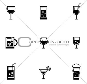 drinking glasses icons set