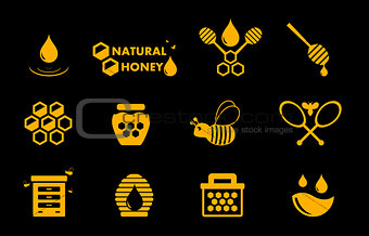yellow honey icons set