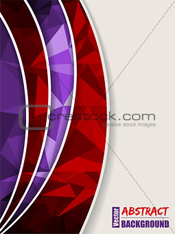 Abstract purple brochure with light and dark polygons and red tr