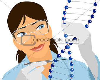 Geneticist with DNA molecule