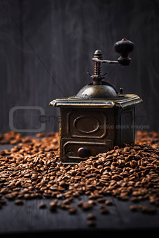 Antique vintage retro bronze coffee mill