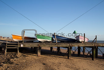 Boats on Southend Beach, Essex, England 