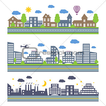 City Skylines vector icons set.