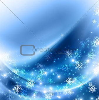 snowflakes and stars descending on background