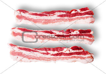 Three pieces of bacon on top view