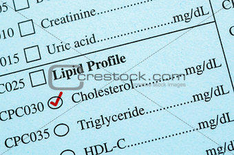 Check mark on Medical check list Cholesterol.