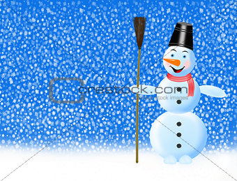 fabulous snowman and snowflakes falling on the ground 