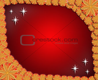 frame from flowers on red sparkling background