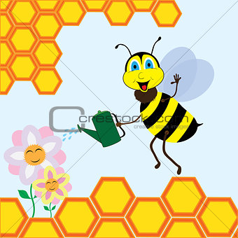 Bee watering the flowers
