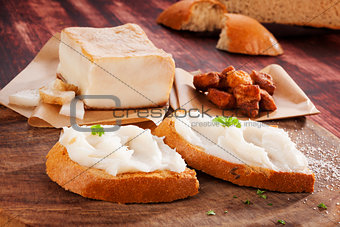 Bread with lard spread.