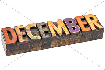 December month in wood type