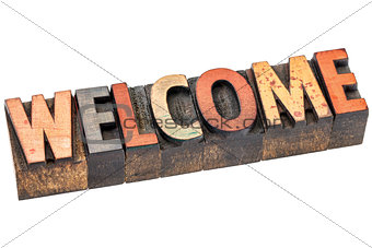 welcome sign in vintage wood type