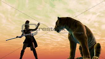 Gladiator fighting with a tiger