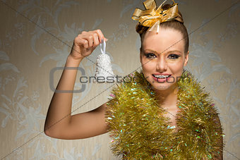 happy christmas girl with bell