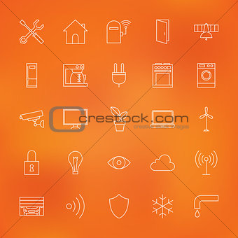 Smart Home Technology Line Icons Set over Blurred Background