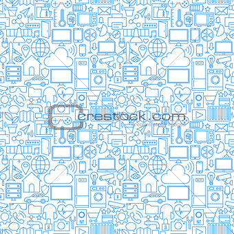 Thin Line Internet of Things White Seamless Pattern