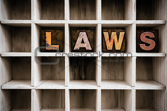Law Concept Wooden Letterpress Type in Drawer
