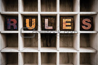 Rules Concept Wooden Letterpress Type in Drawer