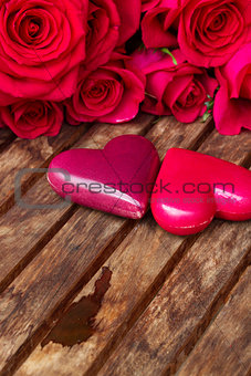 dark pink  roses with hearts and tag