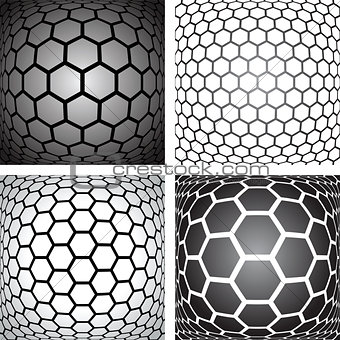 Hexagons patterns. Design elements set. 