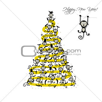 Christmas tree with funny monkeys for your design