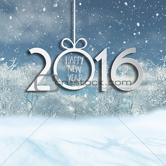 Happy New Year background with 3D snowy landscape 