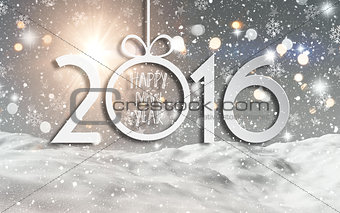 Happy New Year background with a snowy landscape