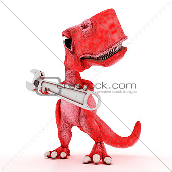 Friendly Cartoon Dinosaur with wrench